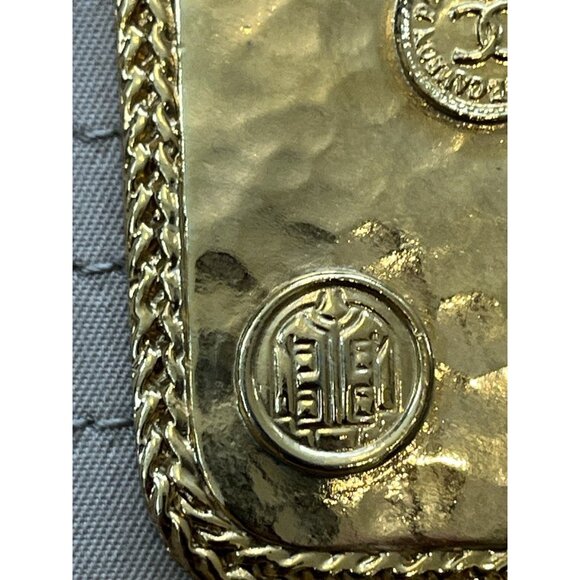 Iconic Vintage Chanel Metallic Gold Rectangle W/ Original Cloth Belt 70s Womens - Picture 3 of 16